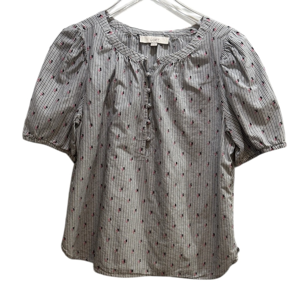 LOFT Women's Pinstripe Blouse - Black, White, and Red